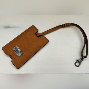 Ted Baker London Unisex Tan Leather Luggage Tag - Gunmetal & Paisley